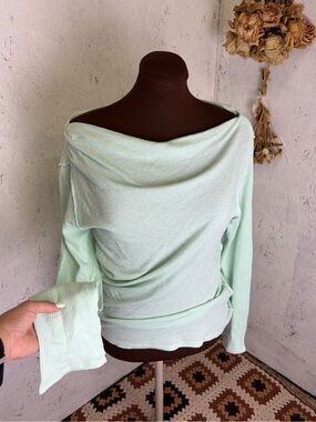 We the Free Boat Cowl Neck Mint Green Thermal Long Sleeve XLarge